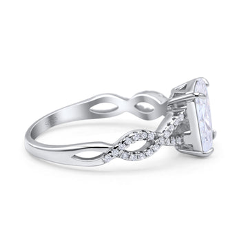 Art Deco Twisted Shank Infinity Emerald Cut Simulated Cubic Zirconia 925 Sterling Silver